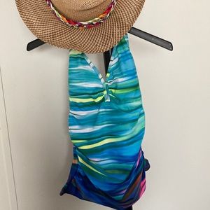 Aqua blue top swimsuit.